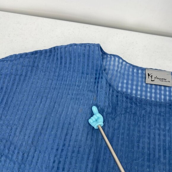 KL Playwear OS Wide Cut Lightweight Tunic Top Dusty Blue Cotton Boxy Minimalist - Picture 6 of 15